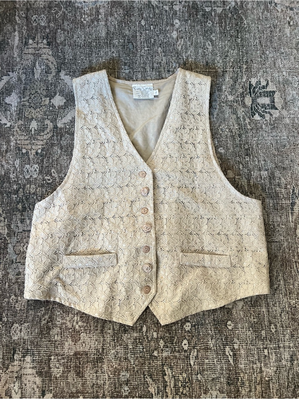 Vintage Pierre Cardin Lace Waistcoat Vest, Cotton Linen Blend Large